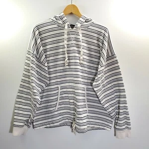 J Crew Sweater Womens Cowl Neck XL White Striped Hooded Soft Long Sleeve - Picture 1 of 8