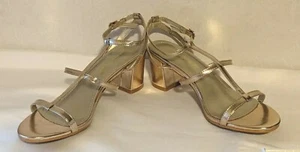 Allegra K Woman's Gold Strappy Chunky Heel Sandal sz 9 New in Box 2.5" Heel - Picture 1 of 6