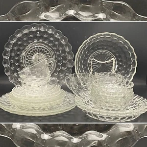 Anchor Hocking Bullseye Bubble Clear Glass 19pc Dinner Setting for 2 1937-44 USA - Picture 1 of 23