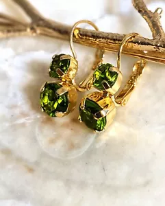 5.7 Carats Natural Green Peridot 14K Gold Plated Earrings - Picture 1 of 4