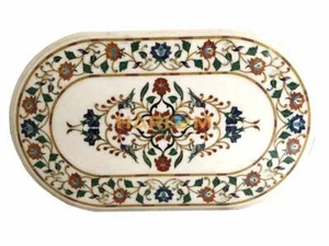 48"x26" White Marble dining Center Table Top Floral Inlay Handicraft Decor home - Picture 1 of 5