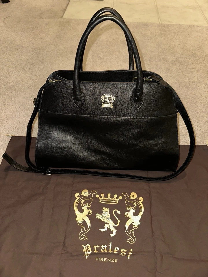 Pratesi Firenze Gran Margot Black Leather Bag / Made In Italy / B548