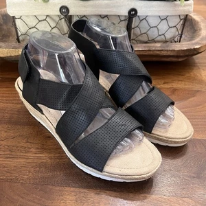 St Johns Bay Black SANDALS Womens Size 9M Criss Cross Wedge Heel Espadrille - Picture 1 of 13
