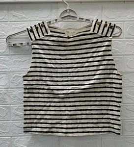 New Nation Betina Square Neck Tank Cream/Black Stripe Size S - Picture 1 of 8