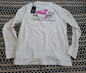 Vineyard Vines Kids Snowman Winter Whale L/S White T-Shirt Large 16 NWT - Picture 1 of 5