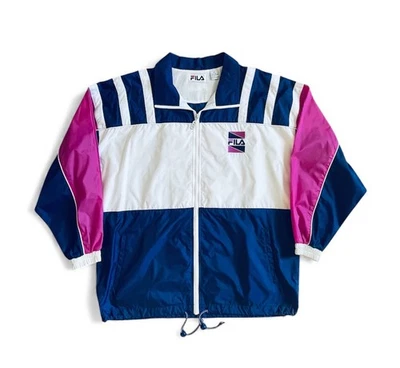 Chaqueta cortavientos vintage años 90 FILA colorblock púrpura azul ropa de calle mediana Foto 1 de 4