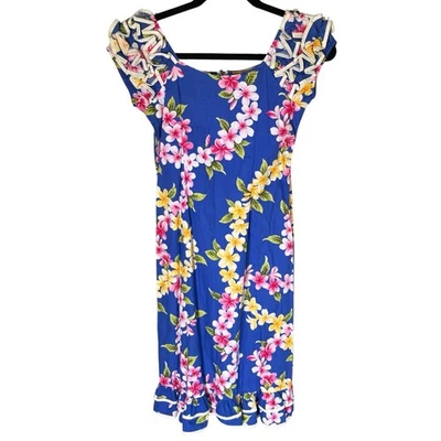 Vestido Vintage Años 90 Diseño Inteligente Niñas Hawaiano Plumeria Volantes Talla 10 100% Algodón Foto 1 de 4