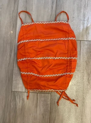 ¡Nuevo! Celandine Rojo Naranja Boho Rickrack Correa de Espagueti Ceñida Crop-Top, M/L Foto 1 de 4