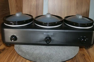West Bend Triple Cooker Serving Station 3 Large 1.5 Qt. Crocks Brand New - Picture 1 of 12