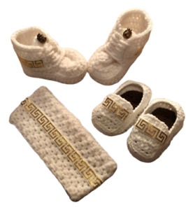 Gold greek Baby Shoes loafers Crochet Newborn headband moccasins Infant
