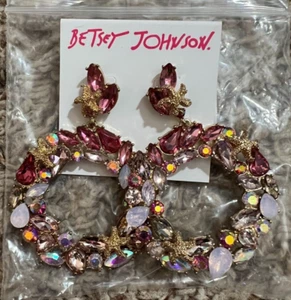 Betsey Johnson - Pink Jeweled EARRINGS With Starfish Detail - Picture 1 of 3