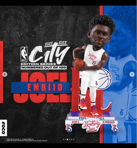 Joel Embiid Philadelphia 76ers 2023 City Jersey Bobblehead NIB! Ltd Ed FOCO Cover
