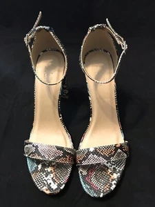 Charlotte Russe Becca 4" High Heel Multi Colored Snake Skin Sandal Sz 10 - Picture 1 of 7