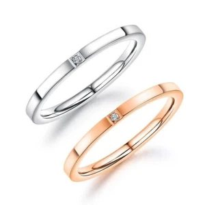 2mm Ultra-fine Tail Ring Rose Gold/Silver Stainless Steel CZ Band Womens Sz 3-10 - Picture 1 of 13