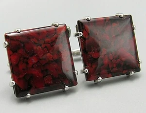 Mens Vintage CUFFLINKS BROWN SPLATTER ART GLASS Costume Jewelry P88 - Picture 1 of 4