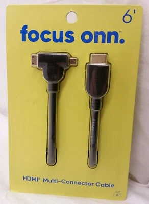focus onn. HDMI Multi Connector Cable Mini/Micro 6 feet 1080p, NEW - Image 1 of 4