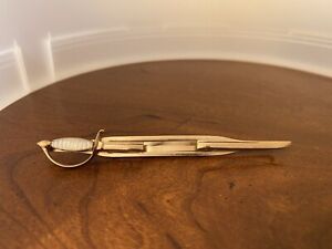 Vintage Swank  Sword Knife White Stone Handle Gold Tone Tie Clip