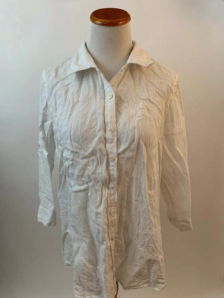 COLDWATER CREEK Camisa Manga Larga Lino Blanco Mujer M Foto 1 de 4