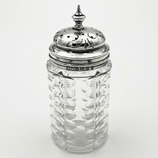 VICTORIAN STERLING SILVER TOPPED CUT GLASS CASTER Birmingham 1879 Henry Manton