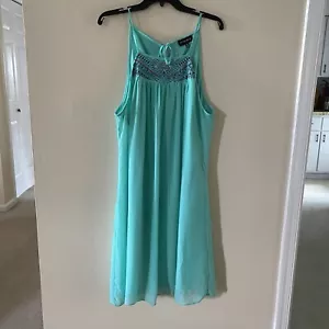 Vintage MY MICHELLE Sze 2X Teal Blue Green Sleeveless Sundress Lined Embroidered - Picture 1 of 9