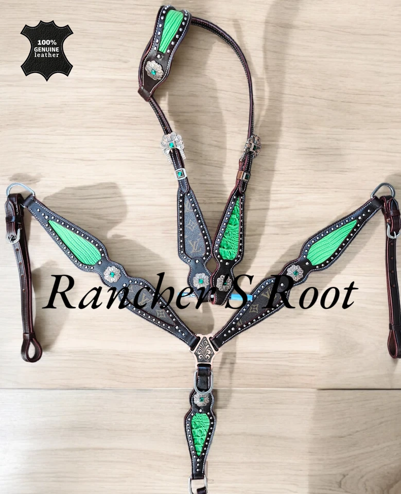 Juego de tachuelas Western Horse | Juego de tachuelas verdes con marrón Foto 1 de 1