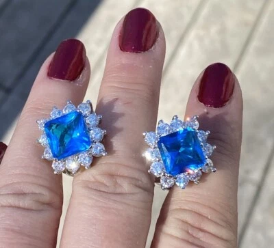 Charles Winston Sterling Silver Blue & White Omega Back Earrings - Image 1 of 4