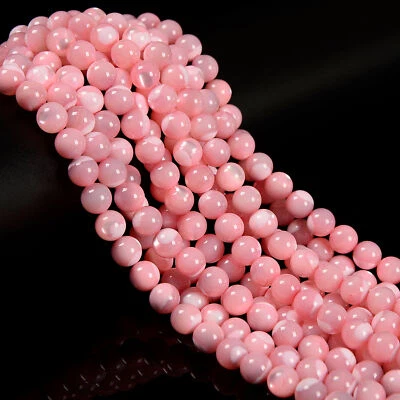 Pink Mother of Pearl MOP Shell Smooth Round Beads 4mm 6mm 8mm 10mm 15.5" Strand - Image 1 of 3