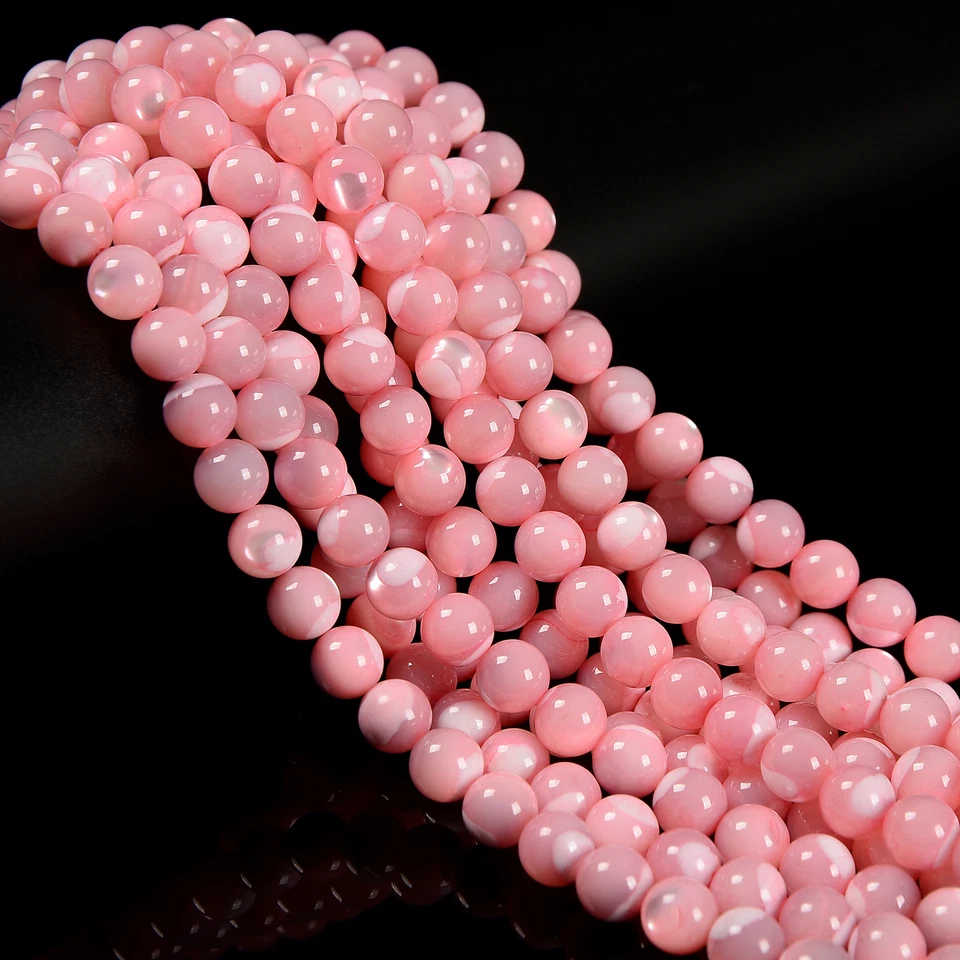 Pink Mother of Pearl MOP Shell Smooth Round Beads 4mm 6mm 8mm 10mm 15.5" Strand - Image 1 of 3
