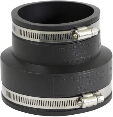 MIDLINE VALVE PVC Flexible Reducing Coupling Pipe Stainless Steel Clamps 1-1/2"x1-1/4"-8" x 6"