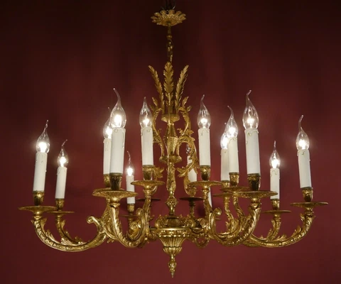 HUGE 16 LIGHT BRASS CHANDELIER VINTAGE ANTIQUE LAMP SPANISH OLD Ø 29" Cover