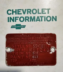 1955 Chevrolet 210 Delray Trim Cowl Tag India Ivory & Gypsy Red  - Picture 1 of 2
