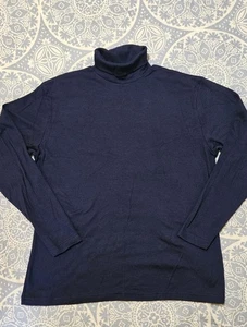 Vintage USA Bobbie Brooks Turtle Neck Shirt Sz L Womans Navy Blue Long Sleeve - Picture 1 of 6