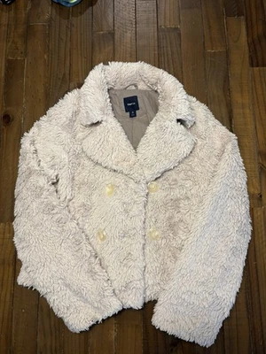 Gap Kids Girl Winter Holiday Ivory Plush Faux Fur Button Coat Jacket Sz XL 12 - Image 1 of 3