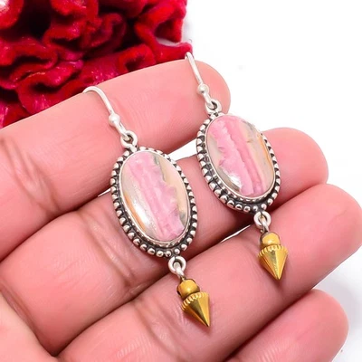 Rhodochrosite 925 Sterling Silver Two Tone Arrow Head Earring 2.11 Sku41 - Image 1 of 4