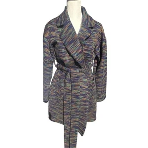 ModCloth Knit Belted Cardigan Multi Color Bohemian Sweater Coat Retro Indie - Picture 1 of 6
