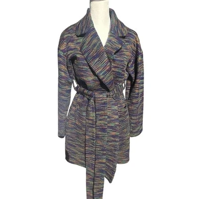 ModCloth Knit Belted Cardigan Multi Color Bohemian Sweater Coat Retro Indie - Image 1 of 4