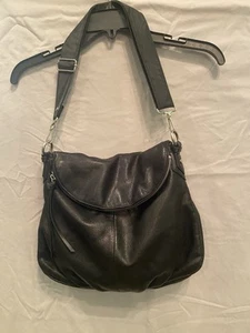 Margot Black Leather Cross Body/Shoulder Slouchy Zip Flap Purse-Hobo Style - Picture 1 of 13