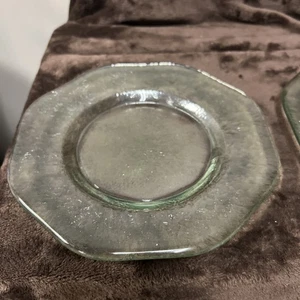 Vintage 8” Green Etched Glass Salad Plates - Picture 1 of 4