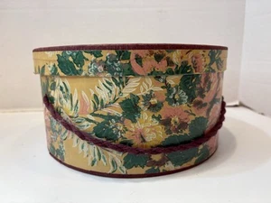 Vintage Mead Floral Round Storage Box Hatbox 1970's With Lid & Original Handle - Picture 1 of 24