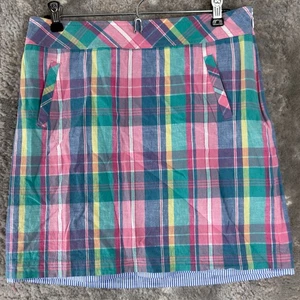 Talbots Size 4 Plaid Linen A Line Mini Skirt Colorful Zip Lined Casual - Picture 1 of 8
