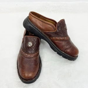 Zoccoli in pelle doppia H mules slides lavorati borchie stella concho scarpe donna 7,5 - Foto 1 di 11