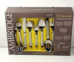 NOS 51 Pieces Cambridge Tessa Stainless Flatware setting For 8, Open Box - Picture 1 of 6