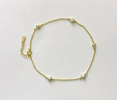 1.40Ct Round Created Diamond Women Anklet Body Jewelry 14K Yellow Gold Finish 9" - Image 1 of 4