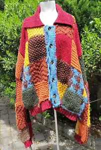 Chunky Cardigan Harry Styles Pattern Patchwork Knit Colour Block XL - Picture 1 of 9