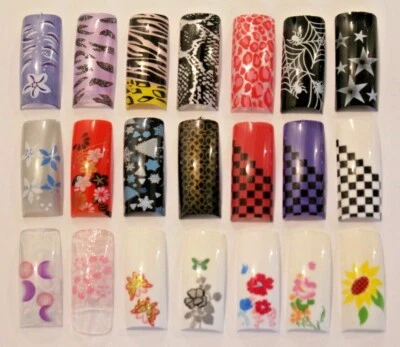 Set 20pcs Pre Designed False Nail Art Tips Fake Acrylic Nails Metallic Glitter  - Image 1 of 4