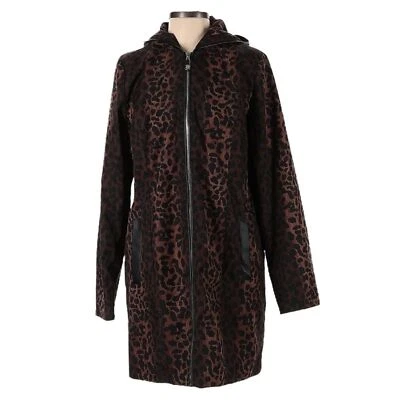 Gabardina Dennis Basso S Marrón Estampado Animal Longline Chaqueta Imitación Cuero Borde Foto 1 de 4