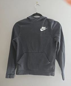 Nike Black White Swoosh Long Sleeve Pullover Hoodie Sweatshirt Boys Size Medium - Picture 1 of 4