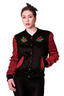Women's Alternative Apparel Black and Red Plaid Embroidered Rose Work Jacket - S