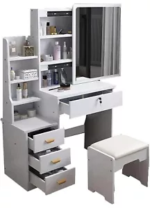Mobile Toeletta Scrivania Specchio Scorrevole Trucco Set mensole Bianco 130x80 - Imagen 1 de 2