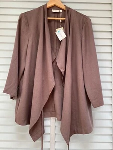 COUNTRY CASUAL Brown Tencel Jacket UK 14 CC Ladies Open Lagenlook Tie Fastening - Picture 1 of 8